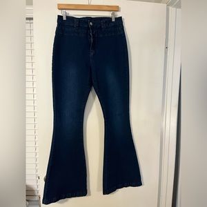 High Rise Stretchy Bootcut Blue Jeans. Size 12.